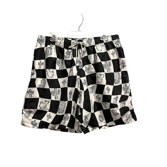 Negative Space Swim Shorts Size XL Cactus Black Checker Trunks - Picture 1 of 9